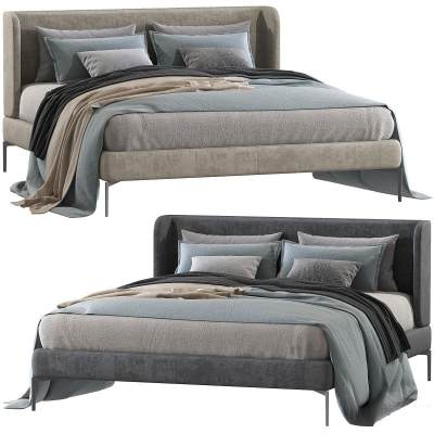 现代布艺双人床-1